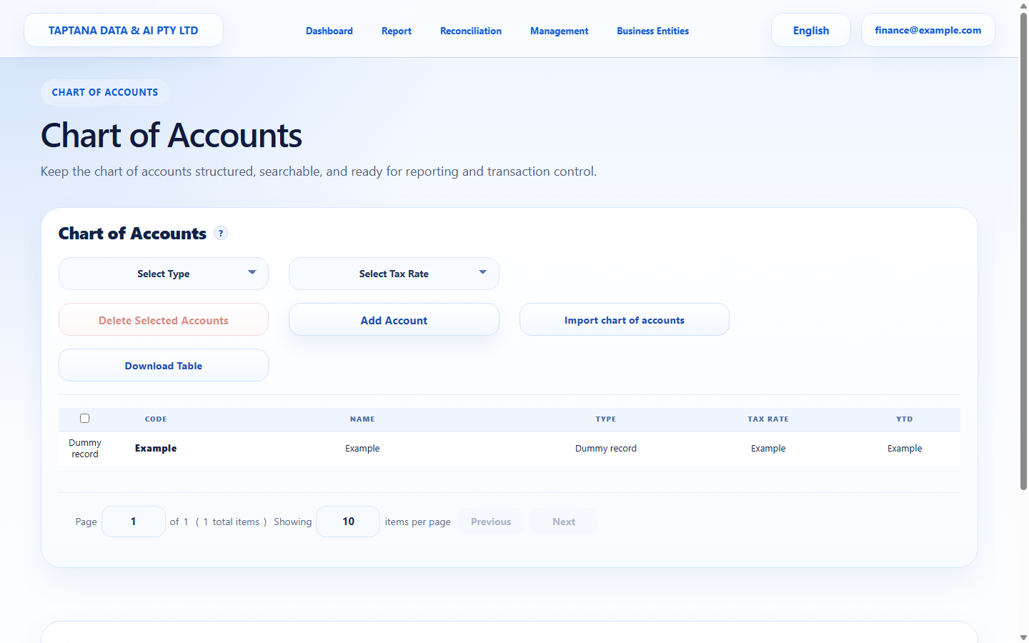 Open Chart of Accounts screenshot